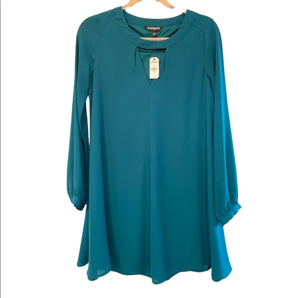 New w/ Tags Express -Dark Green Dress w/ Key Hole Cut Out on Neck Line Size XS - Picture 1 of 8